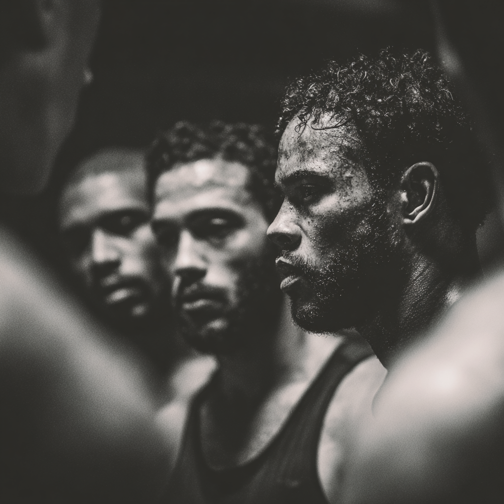 group of motivated men supporting each other during intense workout session